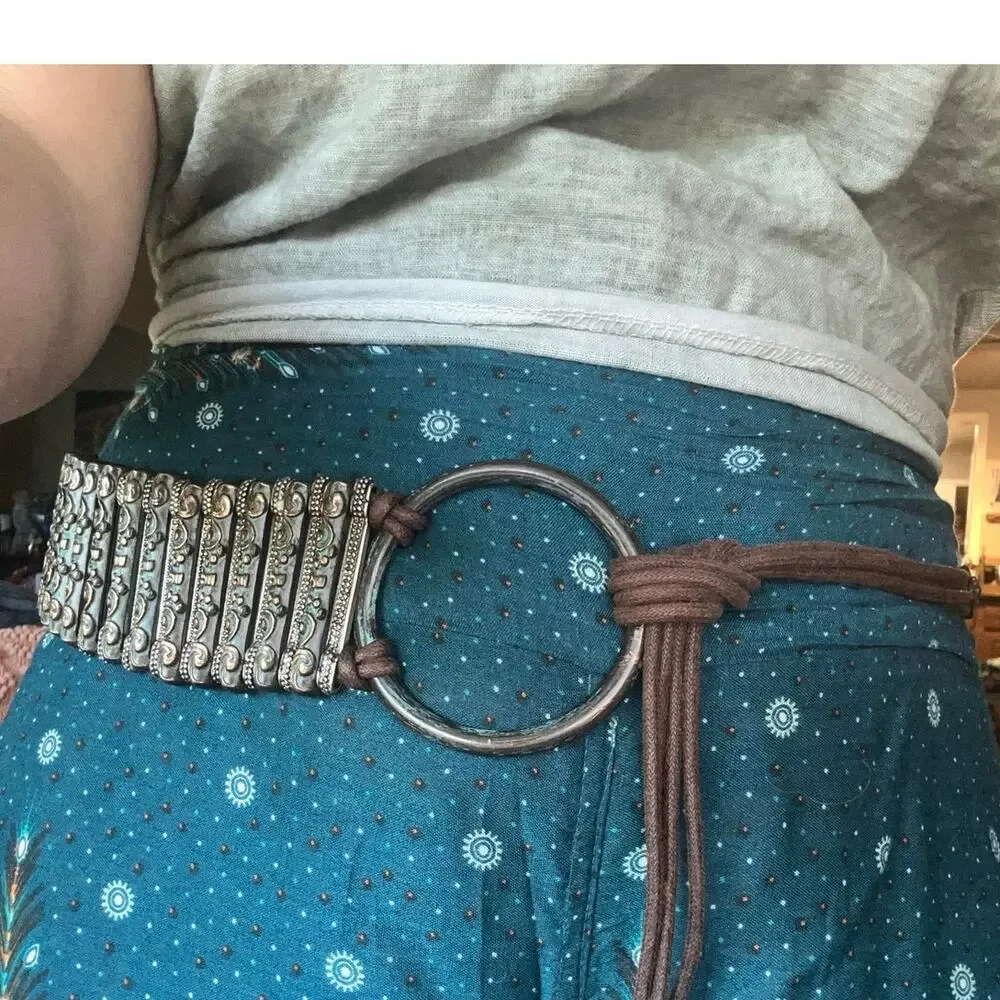 Vintage Womens Green Copper Like Belt String Closure Tie Around boho festival